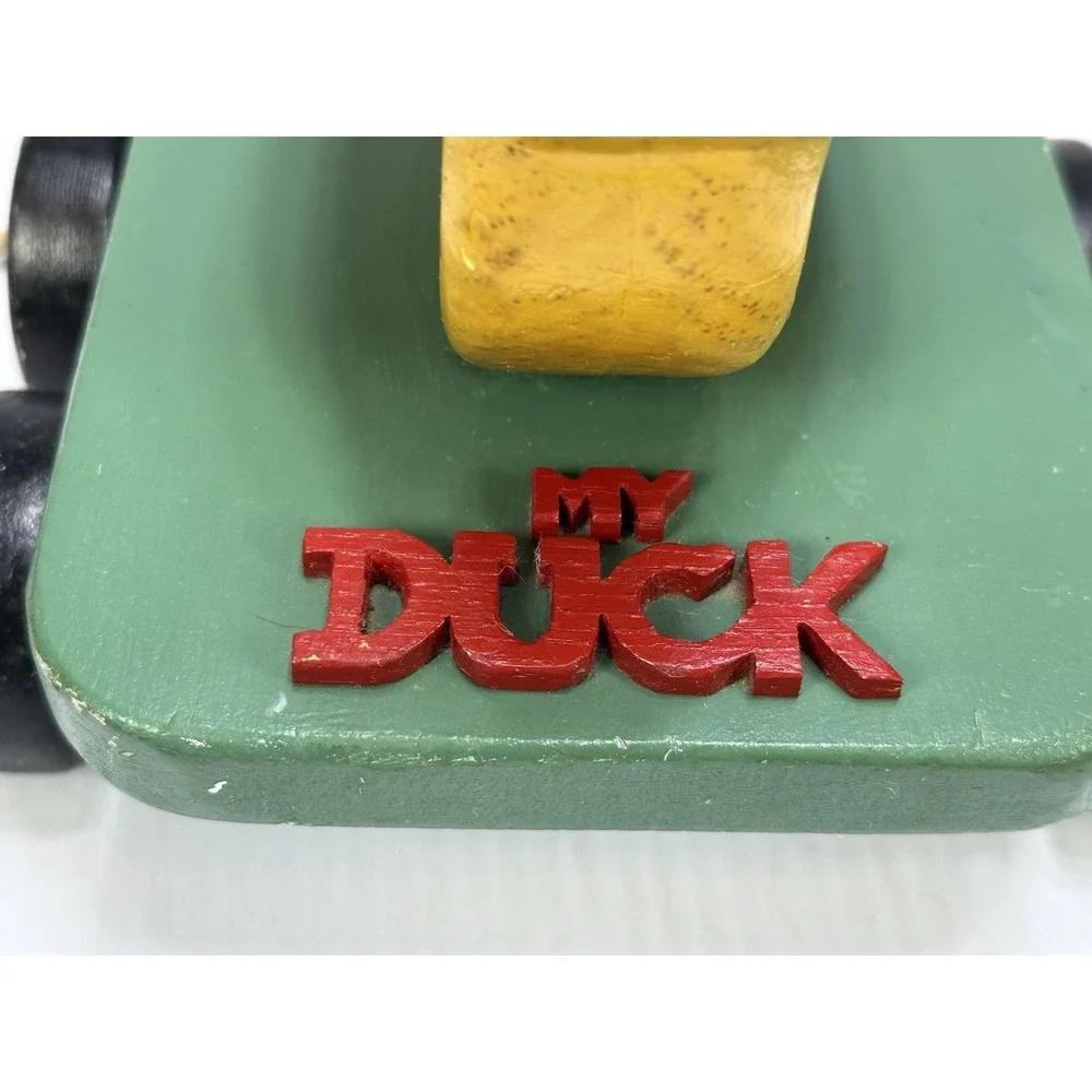 Vintage Pull Behind Wooden Duck Pull Toy It's Beak Opens Closes When Pulled 1987